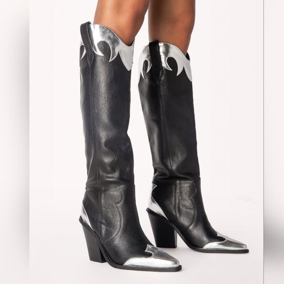 Billini Shoes - Billini Sayuri Western Boots black and metallic silver knee high size 9 like new